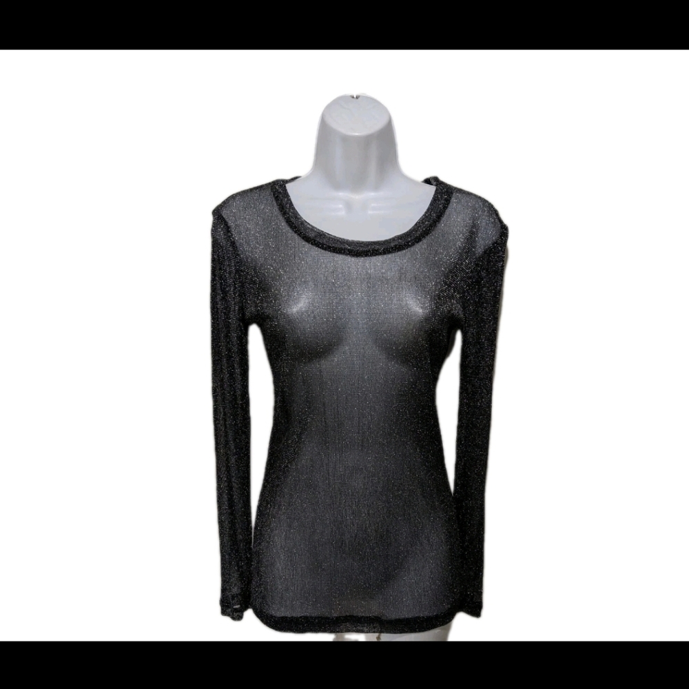 Poof! Mesh Sheer Long Sleeve Top Blouse M 90s Y2K Grunge Whimsigoth Gothic #7800
